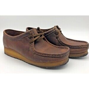 Clarks Wallabees Chukka Boots Womens 8.5M Brown Leather Beeswax 38257 Crepe Sole